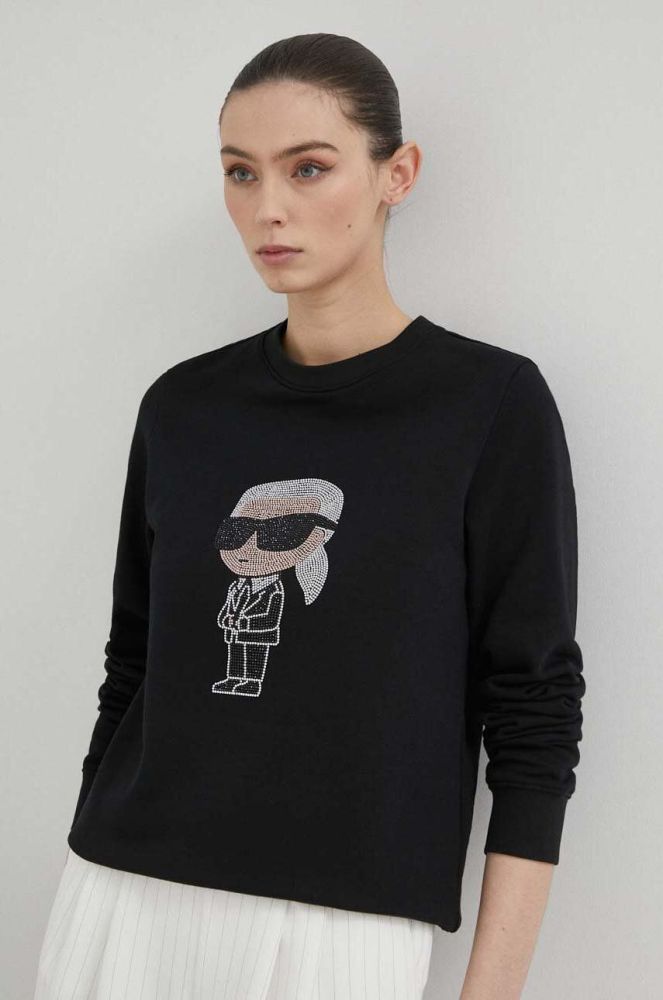 Бавовняна кофта Karl Lagerfeld жіноча колір чорний з аплікацією (3102611)