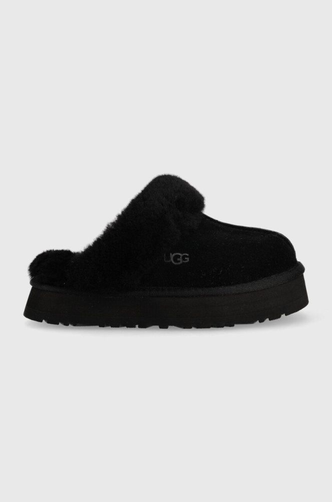 Шкіряні тапочки UGG W Disquette колір чорний