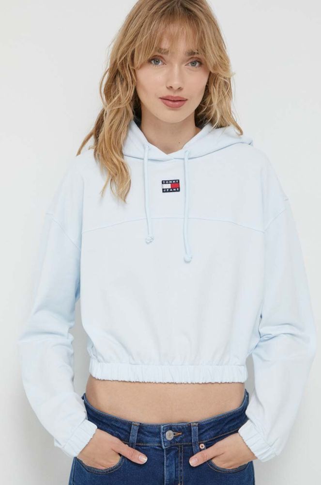 Кофта Tommy Jeans жіноча з капюшоном однотонна колір блакитний (3365653)