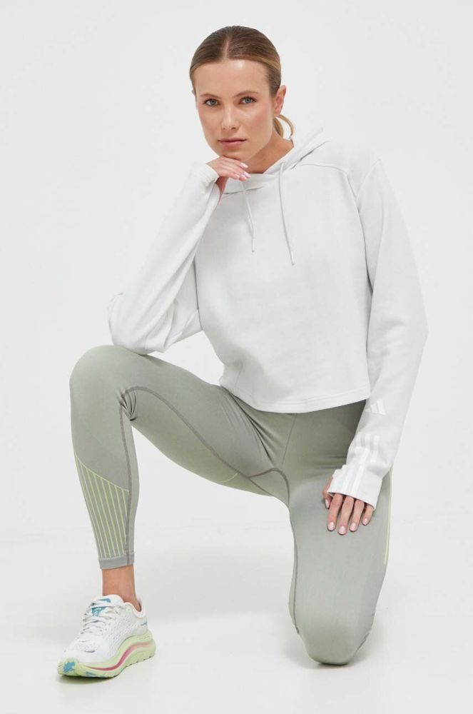 Тренувальна кофта adidas Performance колір сірий з капюшоном з принтом