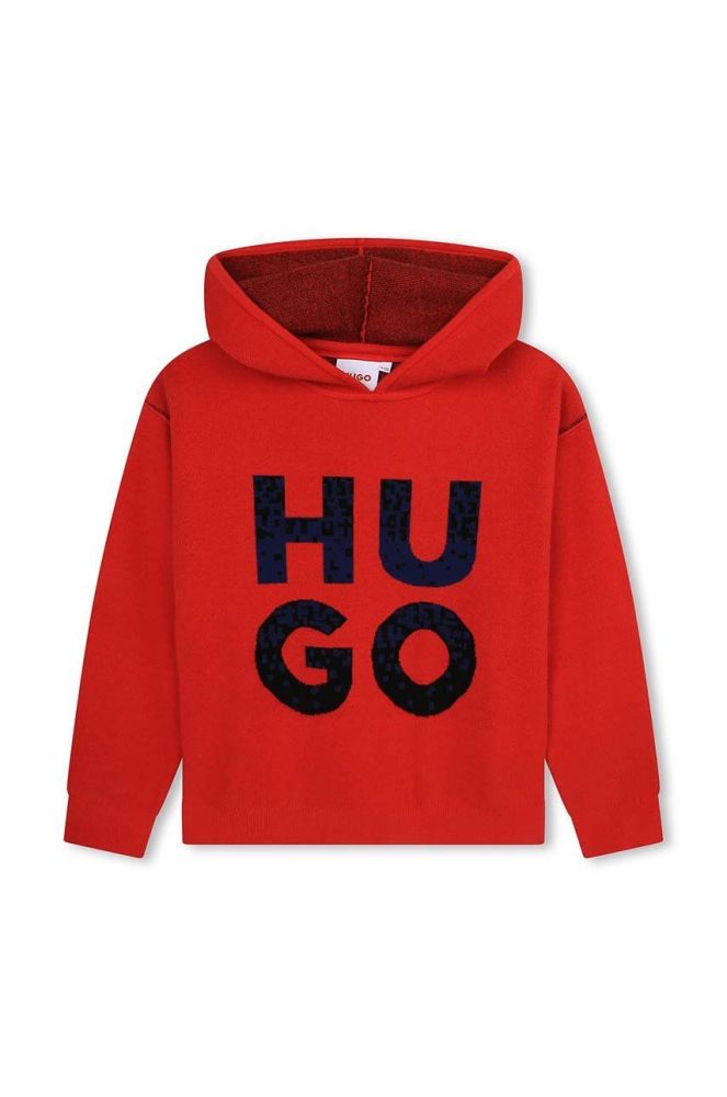 Дитяча кофта HUGO колір червоний з капюшоном з принтом (3511310)