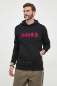 Бавовняна кофта BOSS чоловіча колір чорний з капюшоном з аплікацією (3592772)