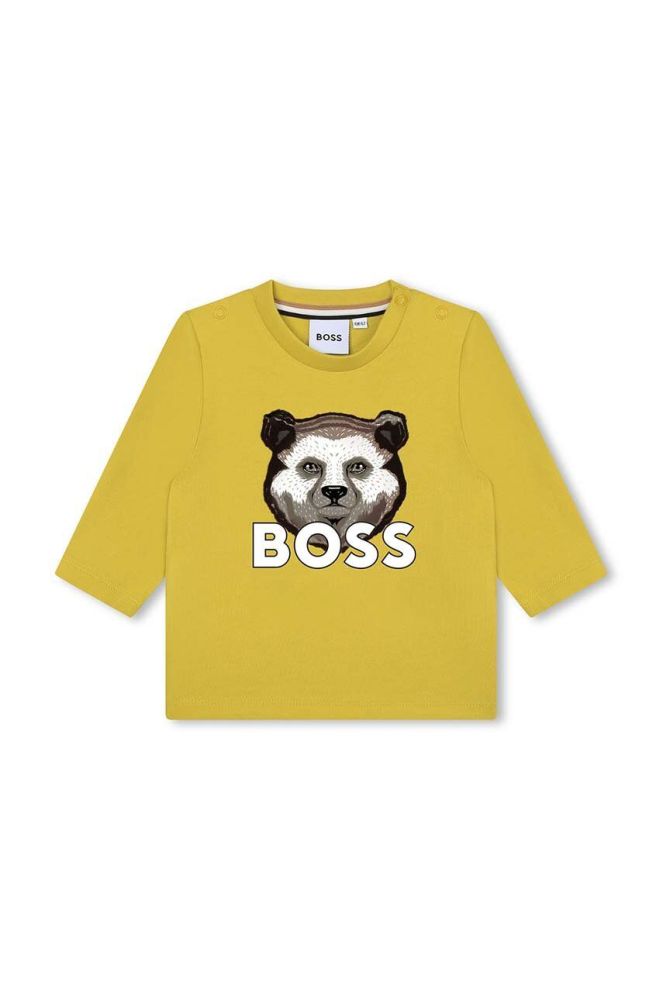 Бавовняний лонгслів для немовлят BOSS колір зелений з принтом (3511547)