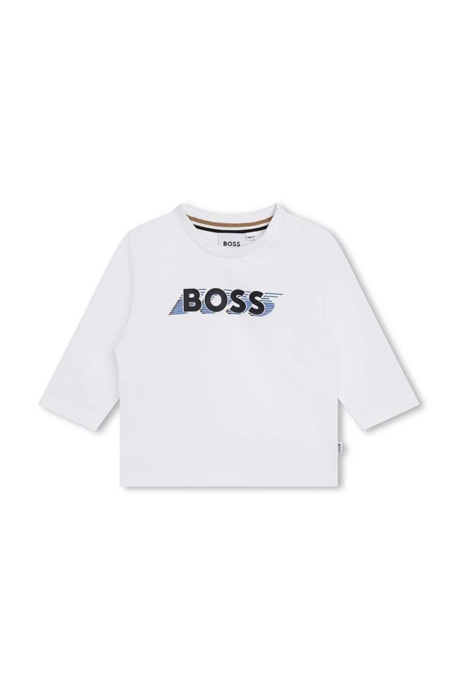 Бавовняний лонгслів для немовлят BOSS колір білий з принтом (3511555)