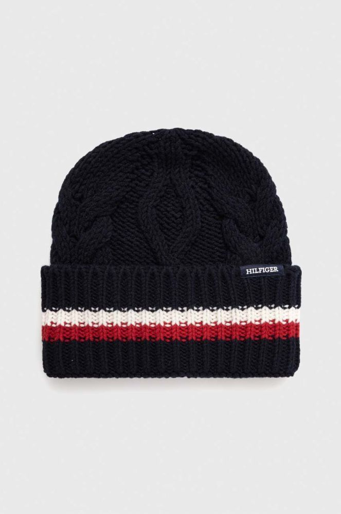 Шапка з домішкою вовни Tommy Hilfiger колір синій з товстого трикотажу (3424105)