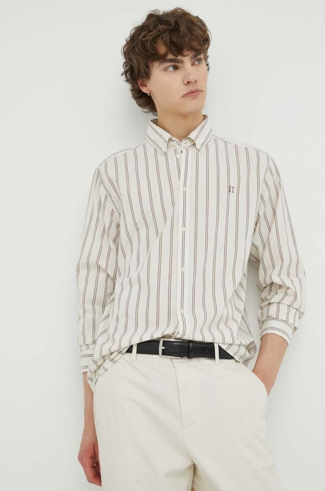 Бавовняна сорочка Les Deux Kristian Stripe чоловіча колір бежевий regular комір button-down