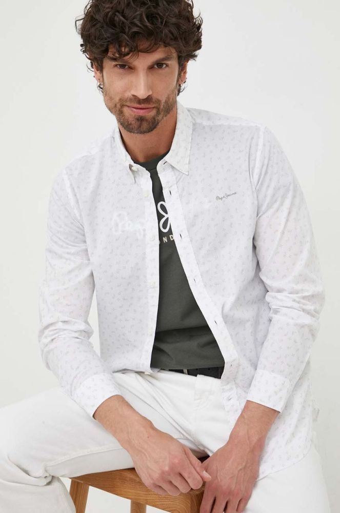 Бавовняна сорочка Pepe Jeans Cuxton чоловіча колір білий slim комір button-down