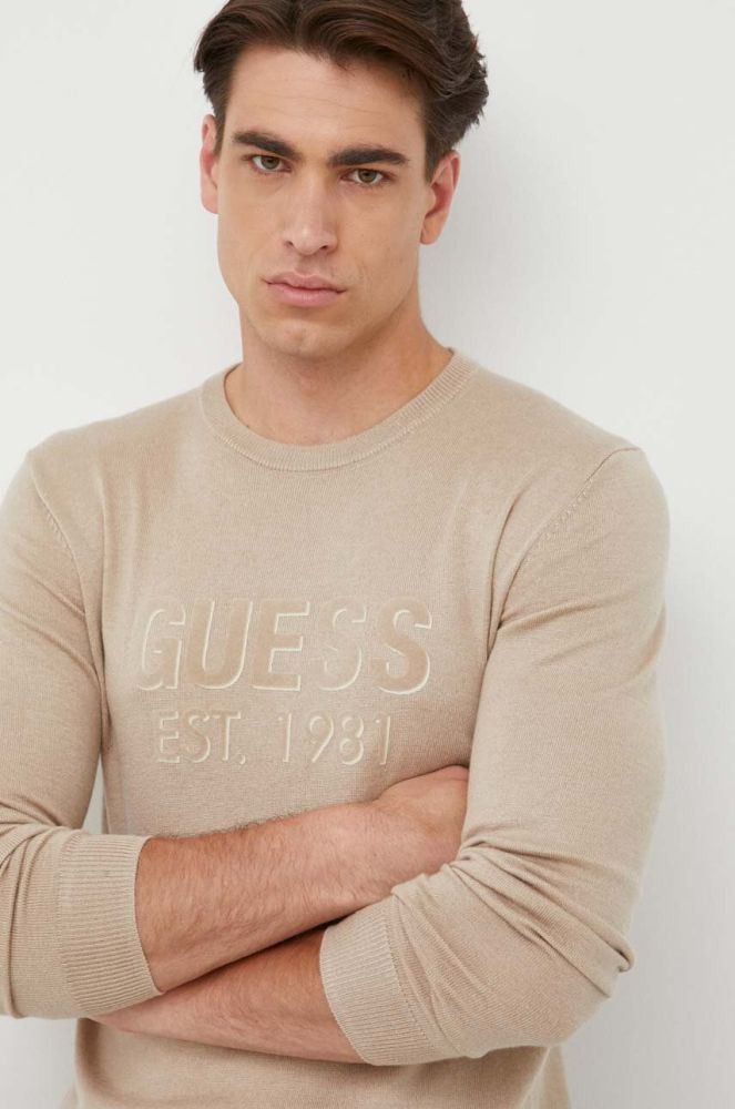 Светр з домішкою шовку Guess колір бежевий легкий (3316860)