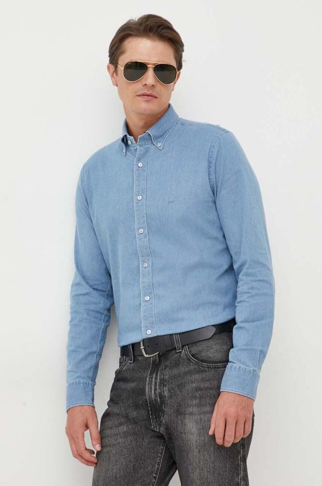 Бавовняна сорочка MICHAEL Michael Kors чоловіча slim комір button-down колір блакитний