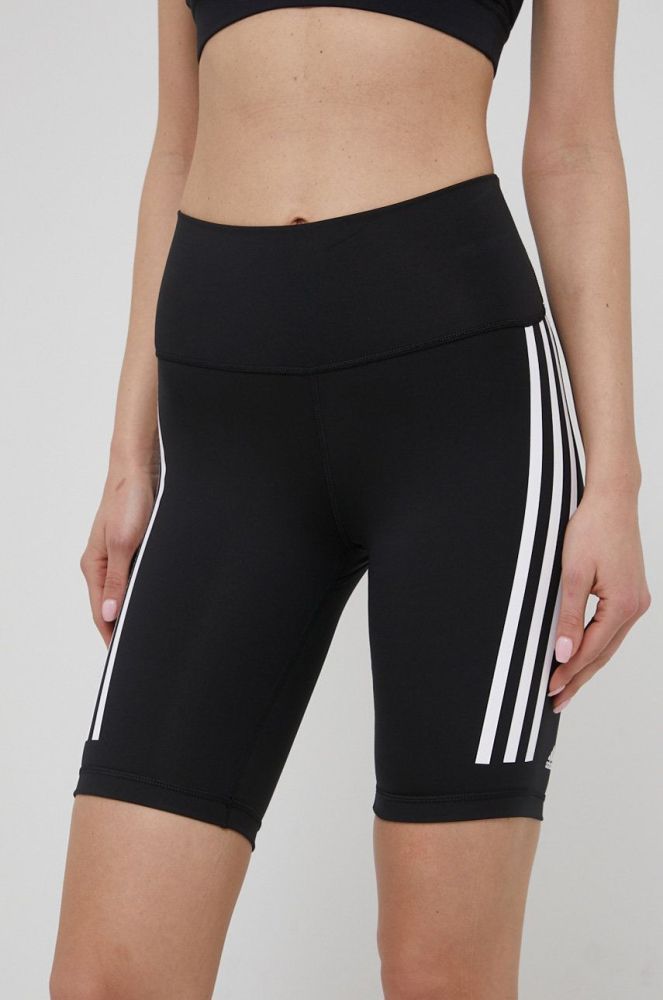 Шорти для тренувань adidas Performance Optime Trainicons 3-stripes H64228 жіночі колір чорний з принтом висока посадка