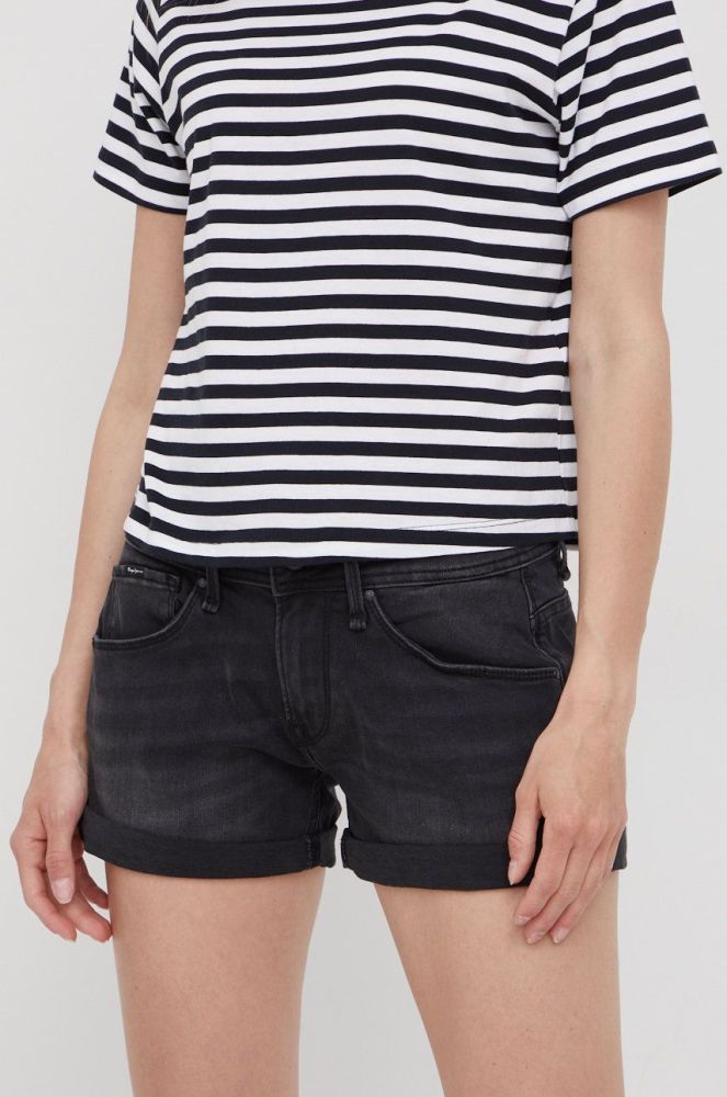 Джинсові шорти Pepe Jeans Siouxie жіночі колір чорний однотонні середня посадка
