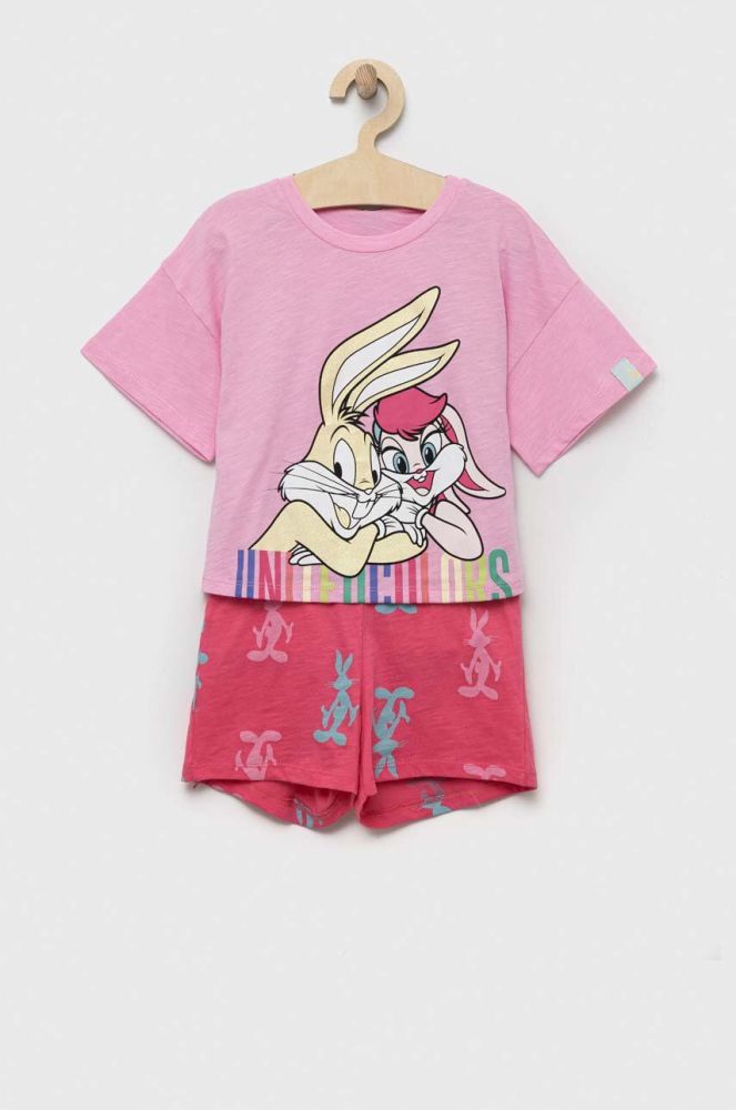 Дитяча бавовняна піжама United Colors of Benetton x Looney Tunes колір рожевий з принтом