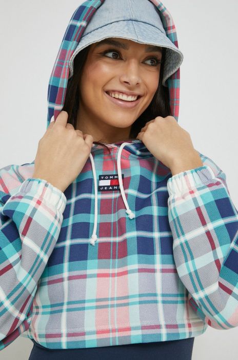 Кофта Tommy Jeans жіноча з капюшоном візерунок колір блакитний (2877802)