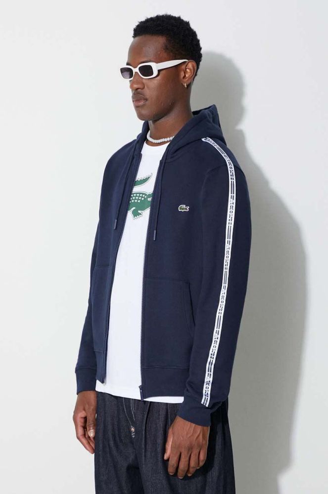 Кофта Lacoste чоловіча колір синій з капюшоном з принтом SH5065-031