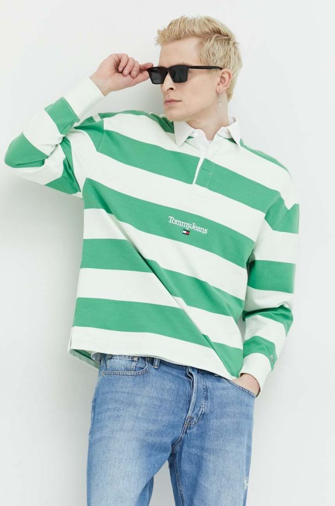 Бавовняна кофта Tommy Jeans чоловіча колір зелений візерунок