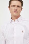 Бавовняна сорочка Polo Ralph Lauren чоловіча колір рожевий slim комір button-down (2850878)