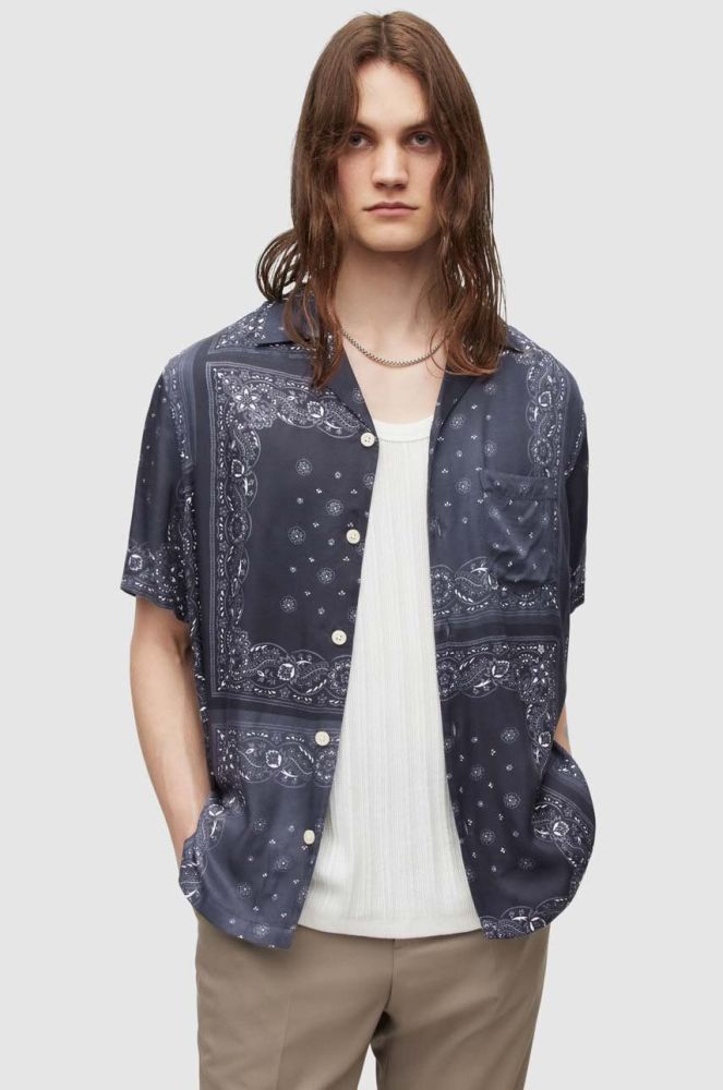 Сорочка AllSaints чоловіча колір чорний relaxed (3373876)