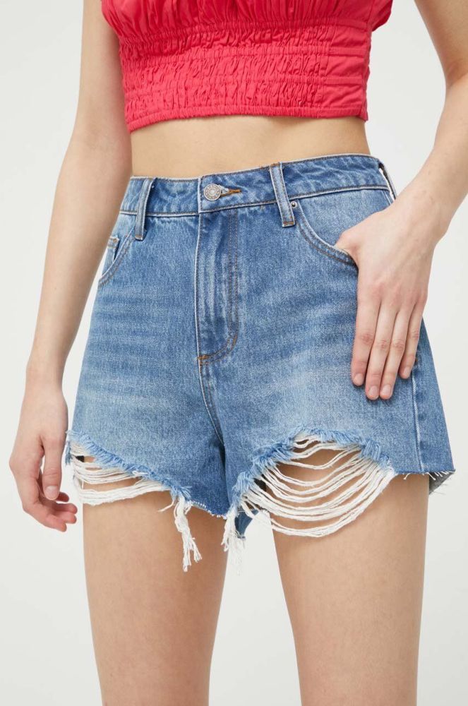 Джинсові шорти Guess Originals жіночі однотонні висока посадка колір блакитний